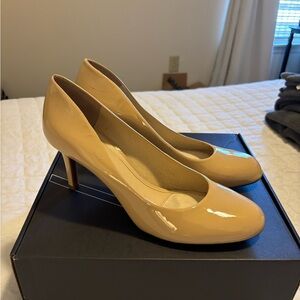Alex Marie Patent Tan Round-Toe Pumps